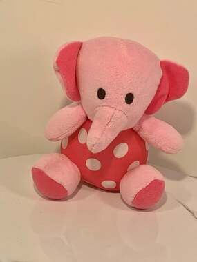 Pink polka dot elephant  baby rattle plush Sassy